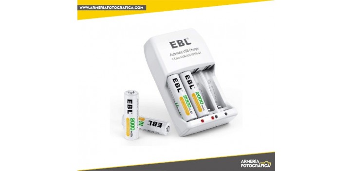 KIT 4 BATERÍAS RECARGABLES + CARGADOR EBL